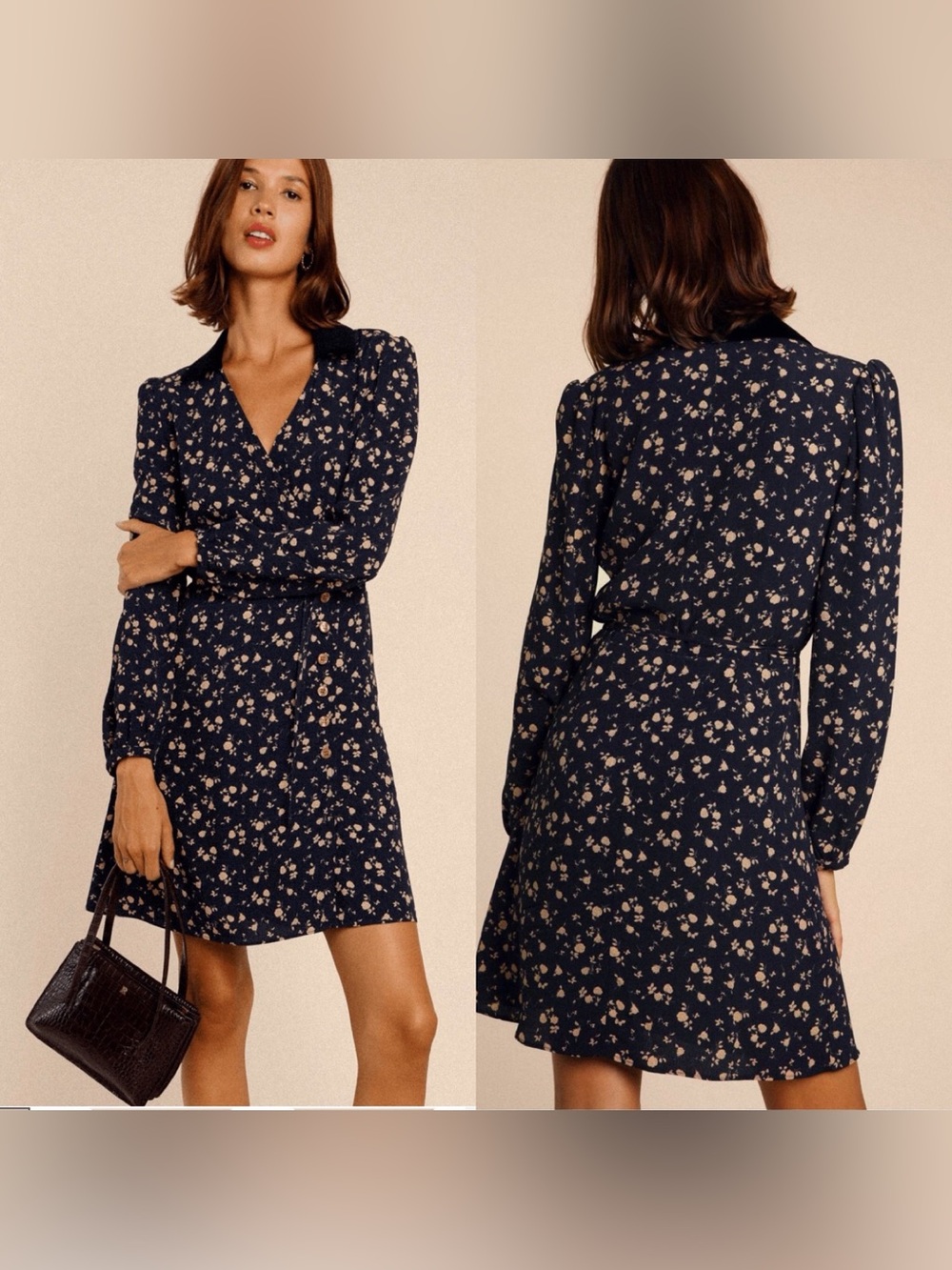 Rouje Gabinette Wrap Dress in Roses Bicolores Navy Blue Floral Mini EU 36